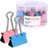 kwmobile papierklemmen - Set van 50 fold back clips - 25 mm - Foldback klemmen - Paperclips - Knijpers voor papieren - Blauw/Roze