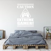 Muursticker Caution Extreme Gamer -  Wit -  65 x 90 cm  -  baby en kinderkamer  engelse teksten - Muursticker4Sale