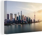 Canvas Schilderij Zonsondergang - Stad - Shanghai - 30x20 cm - Wanddecoratie