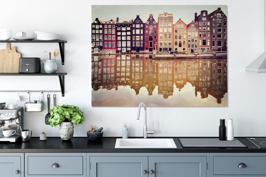 Réflexion des façades typiques dans l'eau en toile 120x80 cm - impression photo sur toile peinture Décoration murale salon / chambre à coucher) / Villes Peintures Toile