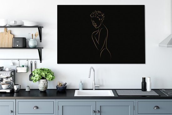 Toile Peinture Femme - Zwart - Or - Dessin au trait - Line cm - Décoration murale