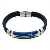 Siliconen armband met rvs accenten blauwe plaat