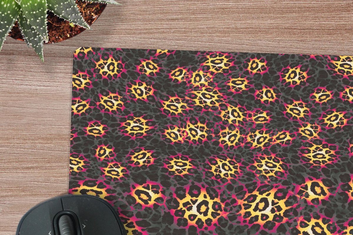 Muismat 30x30 cm - Mousepad Luipaard - Patronen - Roze - Muismatten