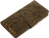 Made-NL vijf pasjes (Samsung Galaxy A51) book case Suede blauw grijs bloem print schijfmagneet