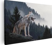 Artaza Canvas Schilderij Grijze Wolf In De Bossen - 90x60 - Foto Op Canvas - Canvas Print - Muurdecoratie
