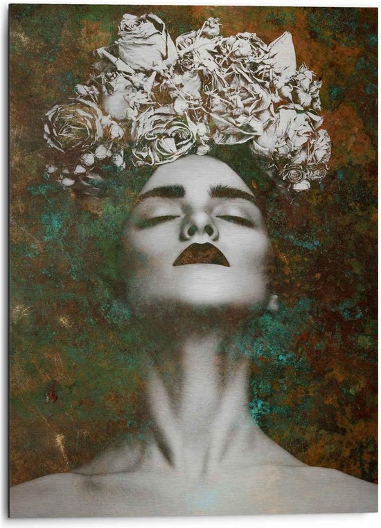 Alu-Dibond People Femme avec couronne de fleurs 70x50 cm