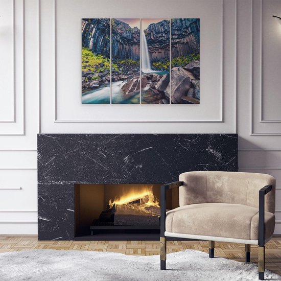 Artaza Canvas Schilderij Vierluik Waterval In IJsland  - 80x60 - Foto Op Canvas - Canvas Print