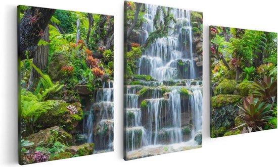 Artaza Canvas Schilderij Drieluik Tropische Waterval In Thailand - 120x60 - Foto Op Canvas - Canvas Print