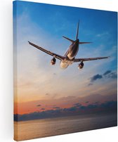 Artaza Peinture sur toile Avion au-dessus de la mer au coucher du soleil - 50 x 50 - Photo sur toile - Impression sur toile