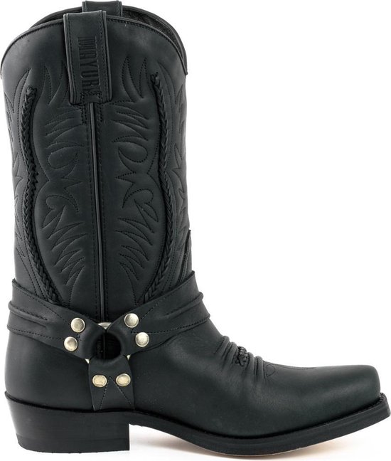 Mayura Boots 07 Zwart/ Motor Biker Western Dames Heren Spitse Laarzen Vlechtwerk Vast Spoor Gewaxt Leer Maat EU 45