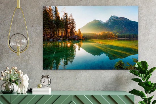 Artaza Canvas Schilderij Zonsopgang Bij Het Meer In De Herfst - 60x40 - Foto Op Canvas - Canvas Print