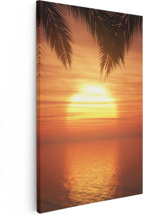 Artaza Canvas Schilderij Zonsondergang Op Het Strand Met Palmbomen - 20x30 - Klein - Foto Op Canvas - Canvas Print