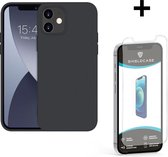 ShieldCase Silicone case geschikt voor Apple iPhone 12 / 12 Pro - 6.1 inch - zwart + glazen Screen Protector