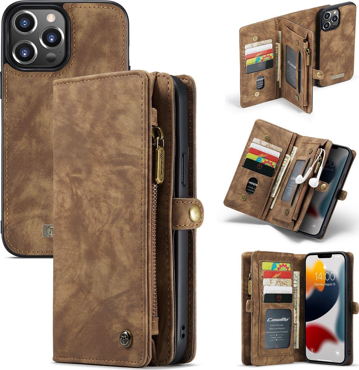Caseme Luxe Wallet 2in1 Bookcase voor de iPhone 13 Pro - Bruin