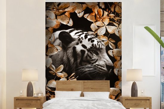 Papier peint - Papier peint photo Tigre - Zebra - Feuilles - Largeur 170 cm x Hauteur 260 cm