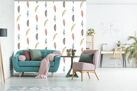 Behang - Fotobehang Veren - Patronen - Pastel - Breedte 260 cm x hoogte 260 cm