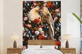 Behang - Fotobehang Olifant - Bloemen - Illustratie - Breedte 170 cm x hoogte 260 cm