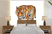 Behang - Fotobehang Tijger - Ogen - Gras - Breedte 260 cm x hoogte 260 cm
