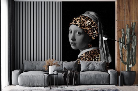 Papier peint - Papier peint photo La fille à la boucle d'oreille en perle - Johannes Vermeer - Imprimé panthère - Largeur 195 cm x hauteur 300 cm