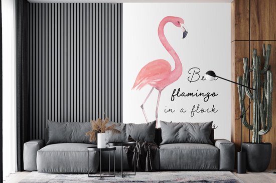 Citation `` Soyez un flamant rose dans un troupeau de pigeons '' et un flamant rose sur fond blanc 195x300 cm