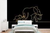 Behang - Fotobehang Olifant - Goud - Zwart - Minimalisme - Breedte 390 cm x hoogte 260 cm