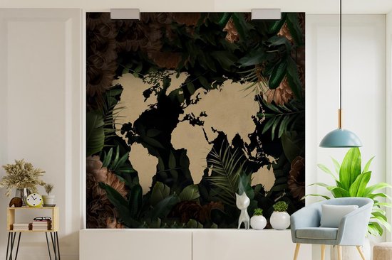 Papier peint - Papiers Papier peint photo Wereldkaart - Plantes - Fleurs - Largeur 280 cm x Hauteur 280 cm