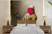 Behang - Fotobehang Het melkmeisje - Vermeer - Kunst - Breedte 350 cm x hoogte 350 cm