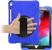 Case2go - Tablet hoes geschikt voor iPad 2021 - 10.2 Inch - Hand Strap Armor Case - Blauw