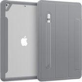 Case2go - Tablet hoes geschikt voor Apple iPad 2021 - 10.2 Inch - Tri-Fold Book Case met Transparante Back Cover en Pencil Houder - Grijs