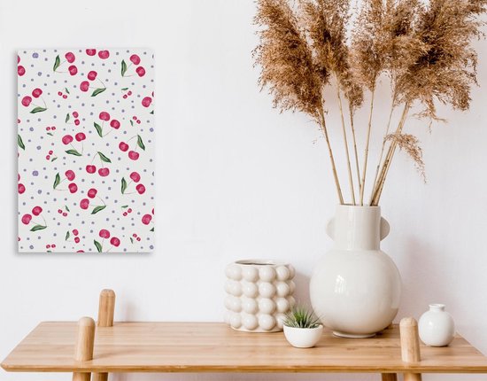 Toile Peinture Cerises - Fruits Rouges - Motifs - 20x30 cm - Décoration murale