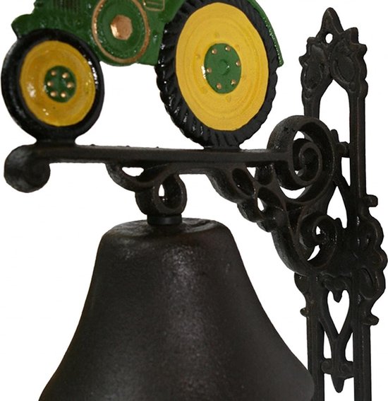 Grote Wandbel - Deurbel, Met Handbeschilderde groene tractor - Gietijzer - 38 x 22.5 cm — afbeelding 3