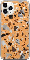 Apple iPhone 11 Pro Max Telefoonhoesje - Transparant Siliconenhoesje - Flexibel - Met Marmerprint - Terrazzo - Oranje