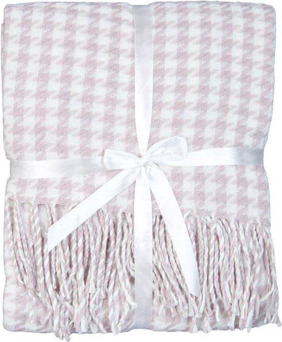 Clayre & Eef Plaid 130x150 cm roze wit blokjes