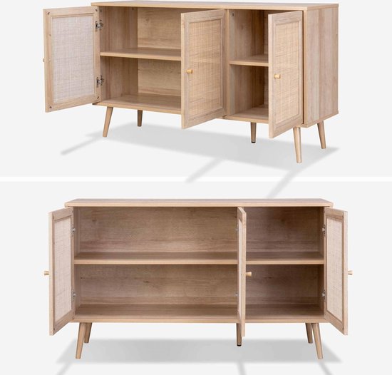 Buffet Alice's Garden Bohème - 120x39x70cm - 3 portes - Bois et rotin