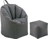 Sunfield Zitzak set | Fauteuil met Bamba Kubuskruk | Comfortabele en Waterdichte poef | Zitzak 70x80cm | Kruk 45x45cm | Grijs