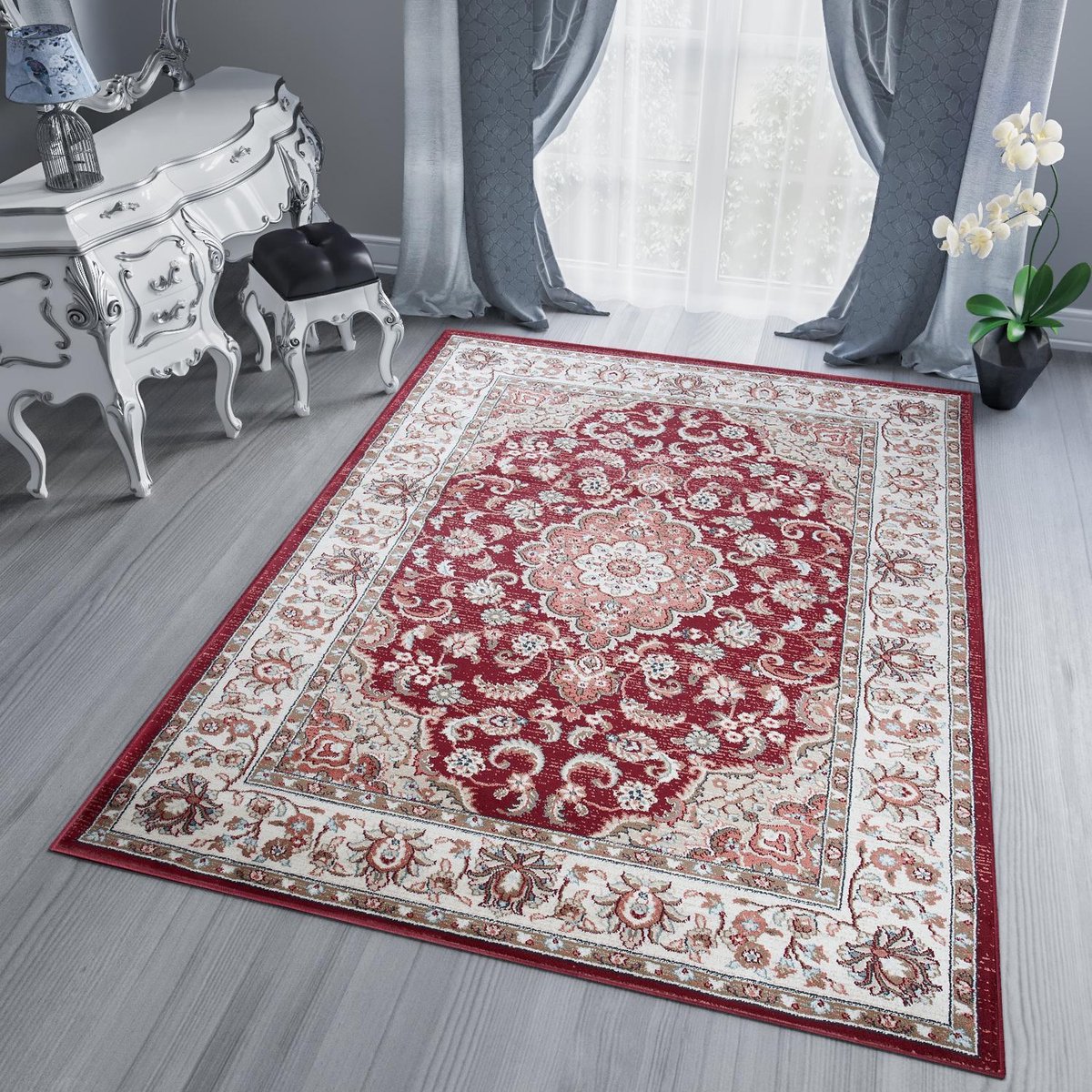 Tapiso Dubai Vloerkleed Rood Modern Oriental Oosters Tapijt Maat- 140x200