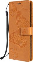 OnePlus Nord N10 5G Hoesje - Mobigear - Butterfly Serie - Kunstlederen Bookcase - Cognac - Hoesje Geschikt Voor OnePlus Nord N10 5G