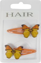 Haarspeldjes klikklak 4.5cm Beschilderde Houten Vlinder - Oranje - 2 stuks
