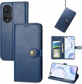 Voor Honor 50 Pro Effen Kleur Lederen Gesp Telefoon Case Met Lanyard & Fotolijst & Kaartsleuf & Portemonnee & Stand Functie (Blauw)