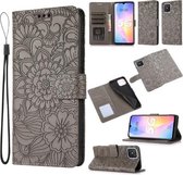 Voor Huawei nova 8 SE Huid Voelen Reliëf Zonnebloem Horizontale Flip Lederen Case met Houder & Kaartsleuven & Portemonnee & Lanyard (Grijs)