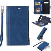 Voor Samsung Galaxy S10 + Side Zipper Back Card Horizontale Flip PU Leather Case met Kaartsleuven & Portemonnee & Fotolijst & Lanyard (Blauw)