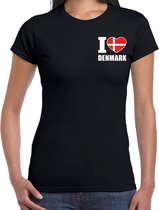 I love Denmark t-shirt zwart op borst voor dames - Denemarken landen shirt - supporter kleding L