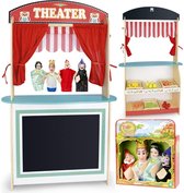 poppenkast -3 in 1 supermarkt en puppet theatre wood and toy doll set van 4 - (WK 02123)