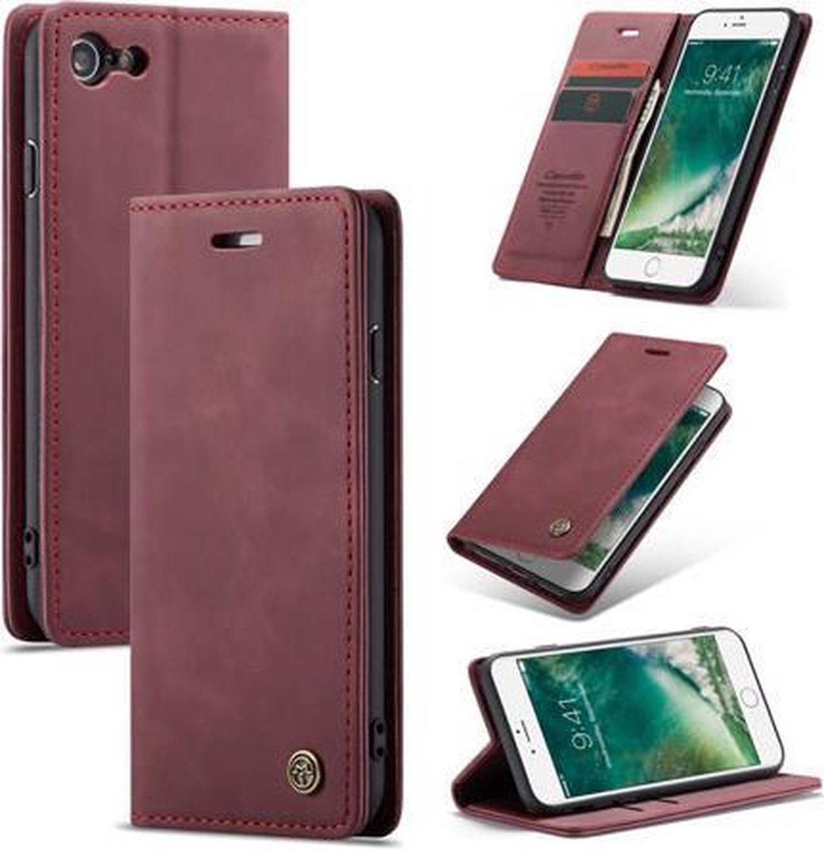 CaseMe - Hoesje geschikt voor iPhone 7/8/SE 2020 - Wallet Book Case - Magneetsluiting - Rood
