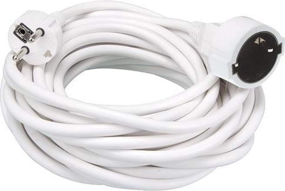Perel Verlengkabel, H05VV-F 3G1.5, 10 m, 16 A/230 V, 3500 W, type E/F, Schuko, voor binnen, pvc, wit