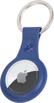 Hoesje Geschikt voor Apple AirTag Sleutelhanger Hoes Siliconen - Leder Look Hoesje Geschikt voor Apple AirTag-Sleutelhanger Hoesje Case - Donkerblauw
