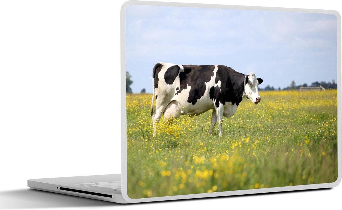 Laptop sticker - 14 inch - Koe - Gras - Bloemen - 32x5x23x5cm - Laptopstickers - Laptop skin - Cover