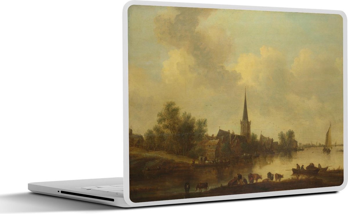 Laptop sticker - 17.3 inch - Rivierlandschap met vee - Schilderij van Jan van Goyen - 40x30cm - Laptopstickers - Laptop skin - Cover