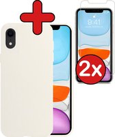 Hoes voor iPhone XR Hoesje Siliconen Case Cover Met 2x Screenprotector - Hoes voor iPhone XR Hoesje Cover Hoes Siliconen Met 2x Screenprotector - Wit