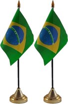 2x stuks Brazilie tafelvlaggetjes 10 x 15 cm met standaard - Feestartikelen/versiering